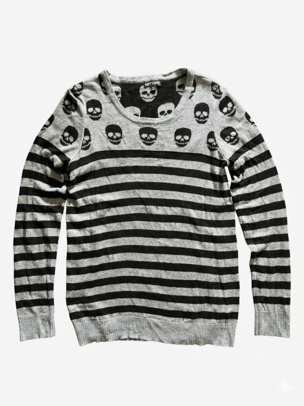 Hot Topic Skull & Grey & Black Stripe Girls Junior Sweater Large Halloween